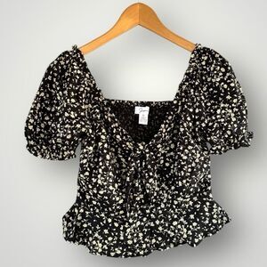Japna Black Floral Puff Sleeve Blouse